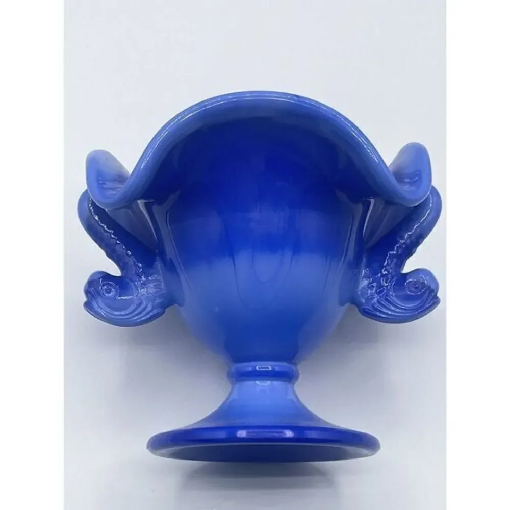 Fenton Periwinkle Blue‎ Dolphin Head Handled Compote Pedestal Bowl Vase